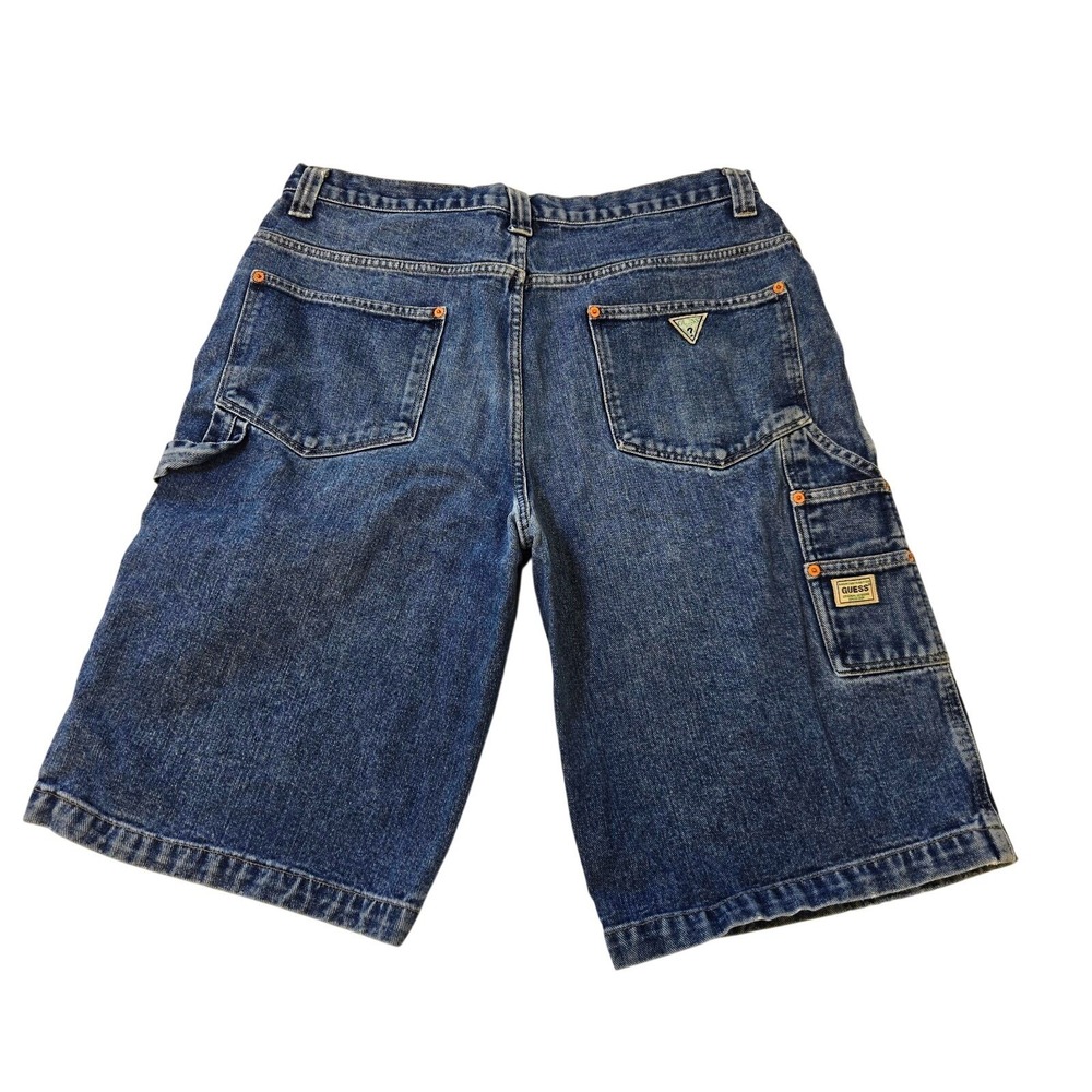 GUESS Men's Blue Denim Cargo Shorts Cotton Medium Wash Regular Fit 12" Inseam